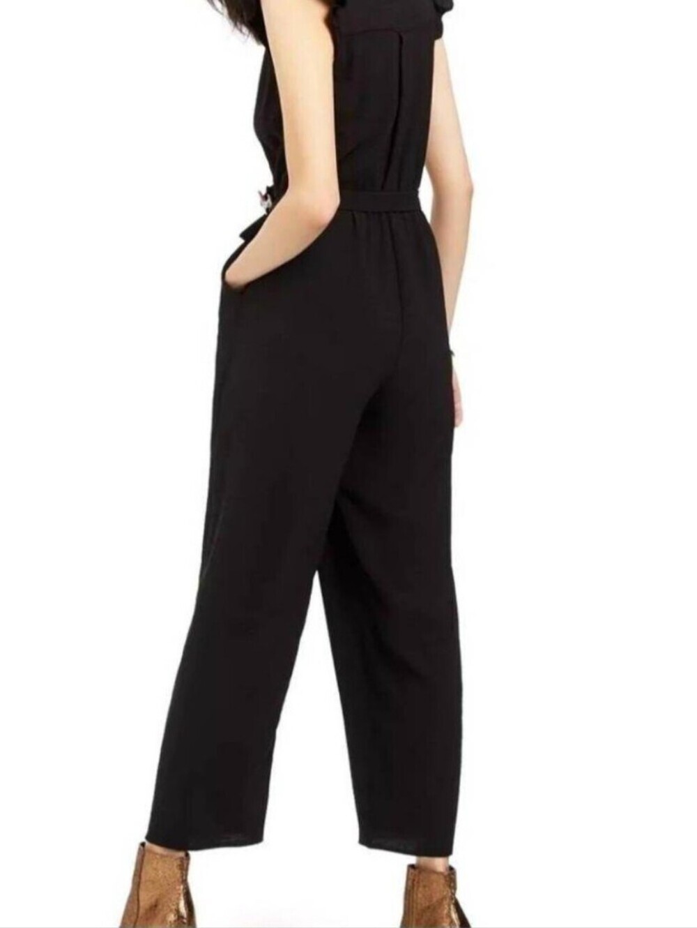 Monteau Los Angeles Black Sleeveless jumpsuit skinny elastic waistband Size Smal - Picture 2 of 13